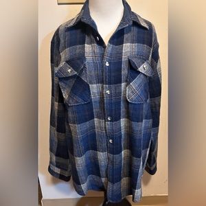 Vintage Robert Surrey Brown Blue Plaid Button Casual Wool Shirt Large